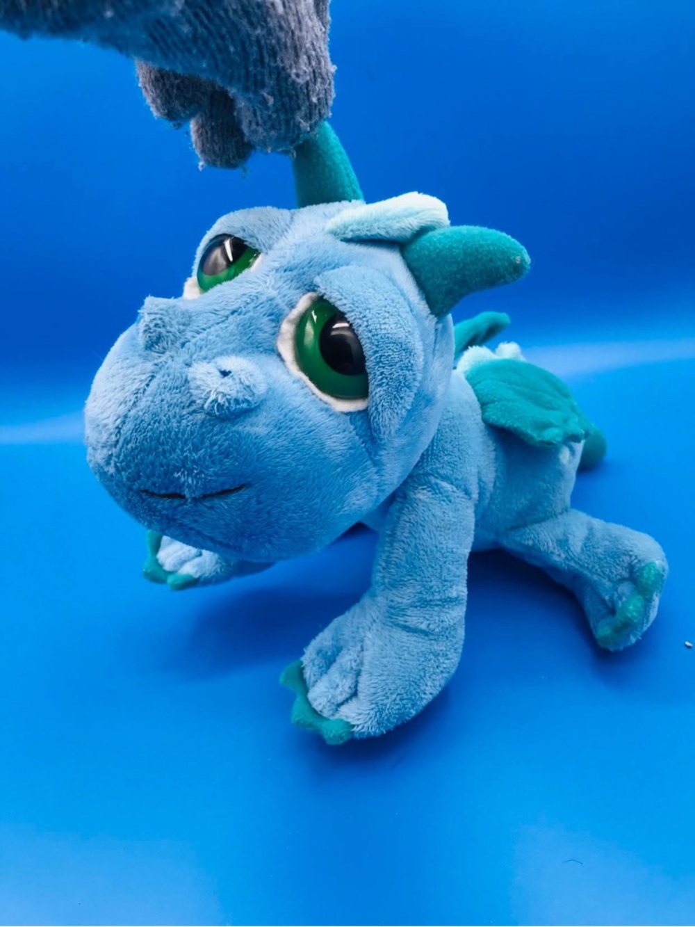 Russ Berrie Scorch the Blue Dragon Plush Big Green Eyes